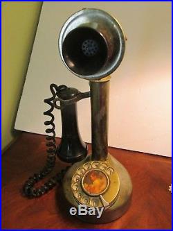 Old Vintage Candlestick Phone-Brass Finish Metal Phone, Maker unknown, See pics