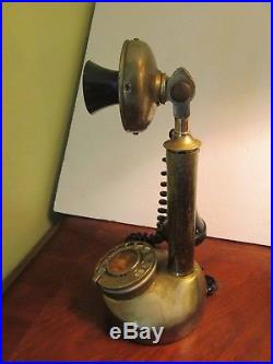 Old Vintage Candlestick Phone-Brass Finish Metal Phone, Maker unknown, See pics