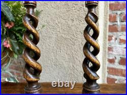 PAIR Antique English Oak OPEN Barley Twist Candlesticks Candle Holder Brass