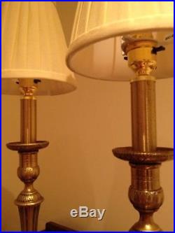 PAIR French Brass Empire Candlestick Table Lamps H17.5 Super Vintage Quality