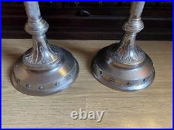 PAIR OF TALL METAL ANTIQUE VINTAGE CHURCH ALTER CANDLE STICKS Height 70cm