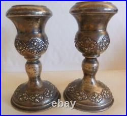 PAIR OF VINTAGE SMALL SIZE! STERLING SILVER CANDLE STICKS With RAISED FLOWERS