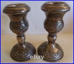 PAIR OF VINTAGE SMALL SIZE! STERLING SILVER CANDLE STICKS With RAISED FLOWERS