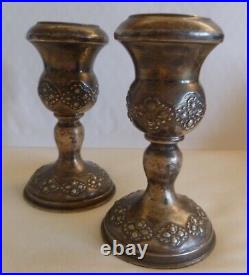 PAIR OF VINTAGE SMALL SIZE! STERLING SILVER CANDLE STICKS With RAISED FLOWERS