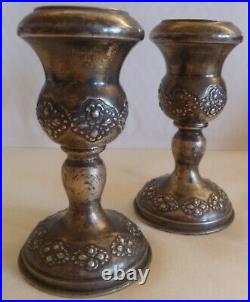 PAIR OF VINTAGE SMALL SIZE! STERLING SILVER CANDLE STICKS With RAISED FLOWERS