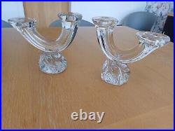 PAIR VINTAGE SIGNED'DAUM FRANCE' 18.5cm TALL CRYSTAL GLASS DOUBLE CANDLESTICKS