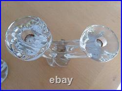 PAIR VINTAGE SIGNED'DAUM FRANCE' 18.5cm TALL CRYSTAL GLASS DOUBLE CANDLESTICKS