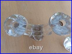 PAIR VINTAGE SIGNED'DAUM FRANCE' 18.5cm TALL CRYSTAL GLASS DOUBLE CANDLESTICKS