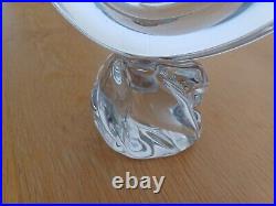 PAIR VINTAGE SIGNED'DAUM FRANCE' 18.5cm TALL CRYSTAL GLASS DOUBLE CANDLESTICKS