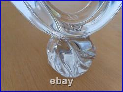 PAIR VINTAGE SIGNED'DAUM FRANCE' 18.5cm TALL CRYSTAL GLASS DOUBLE CANDLESTICKS