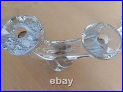 PAIR VINTAGE SIGNED'DAUM FRANCE' 18.5cm TALL CRYSTAL GLASS DOUBLE CANDLESTICKS