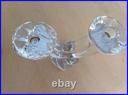 PAIR VINTAGE SIGNED'DAUM FRANCE' 18.5cm TALL CRYSTAL GLASS DOUBLE CANDLESTICKS