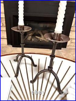 PAIR Vintage Haitian Handmade Forged Iron Candlesticks Candle MCM Wrought Haiti