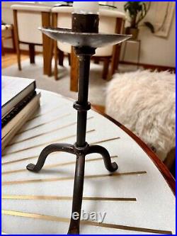 PAIR Vintage Haitian Handmade Forged Iron Candlesticks Candle MCM Wrought Haiti