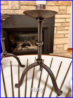 PAIR Vintage Haitian Handmade Forged Iron Candlesticks Candle MCM Wrought Haiti