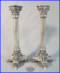 PAIR Vintage Ornate 999 STERLING SILVER ISRAEL CORINTHIAN COLUMN Candlesticks