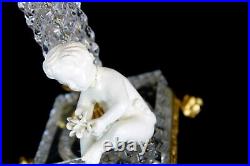 PAIR Vintage glass candle holder candlesticks bisque putti cherub figurine