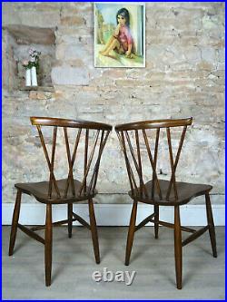 PAIR Vintage mid century ERCOL 1960s candlestick dining kitchen chair model 376