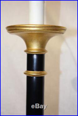PAIR of Vintage Ebonized Candlestick Form Table Lamps With Gilt Trim