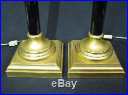 PAIR of Vintage Ebonized Candlestick Form Table Lamps With Gilt Trim