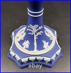 Pair 19th C Antique Wedgwood Cobalt Blue Jasperware Candlesticks Candle Holders