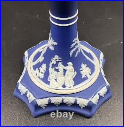 Pair 19th C Antique Wedgwood Cobalt Blue Jasperware Candlesticks Candle Holders