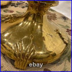 Pair (2) 30 Large Ornate Vintage French Brass Bouillotte 3/4 Candlestick Lamp