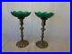 Pair-2-Forest-Green-Cambridge-Glass-Inserts-Brass-Candle-Holders-Candlesticks-01-wvqx