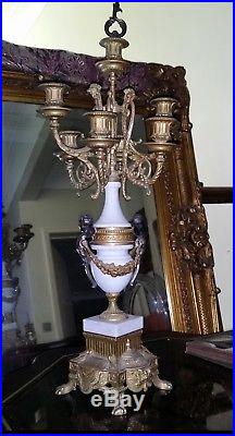 Pair (2) Vintage Brevettato Brass / Bronze Marble Candelabras Candlestick Italy