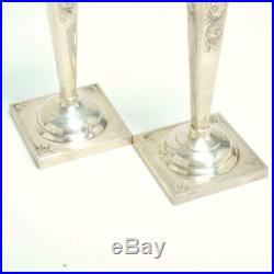 Pair (2) Vintage Etched Sterling Silver 10 Candlestick Holders