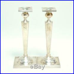 Pair (2) Vintage Etched Sterling Silver 10 Candlestick Holders