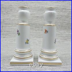 Pair 2 Vintage Meissen Floral Gilded & Hand Painted Candlesticks Candle Holders