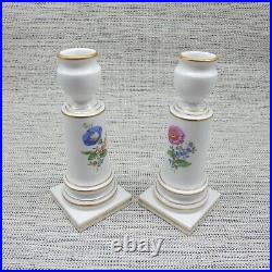 Pair 2 Vintage Meissen Floral Gilded & Hand Painted Candlesticks Candle Holders
