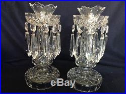 Pair (2) Waterford Crystal Candle Holder Bobeches & Prisms CandleSticks Vintage