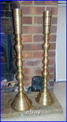 Pair 27 Tall Vintage Mid-Century Solid Brass Candlestick Fireplace Altar