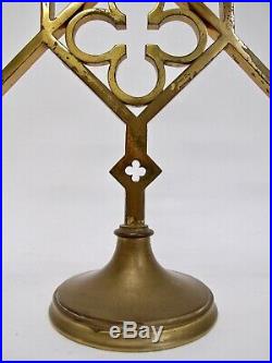 Pair Antique / Vintage Brass Ecclesiastic Gothic Revival Candlesticks Candelabra