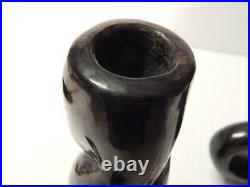Pair Antique Vintage San Ildefonso Black Pueblo Indian Pot Pottery Candle Sticks