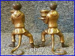 Pair Brass / Bronze Patinated Monkey Candlesticks