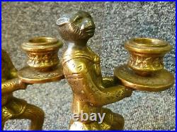 Pair Brass / Bronze Patinated Monkey Candlesticks