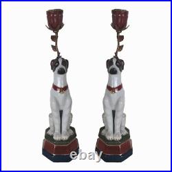 Pair Bronze & Porcelain Dog Candlesticks