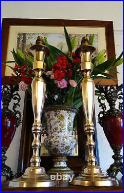 Pair Elegant Ecclesiastical Candlestick Table Lamps Vintage Cast Brass