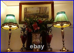 Pair Elegant Ecclesiastical Candlestick Table Lamps Vintage Cast Brass