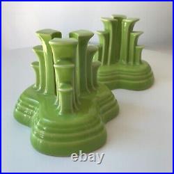Pair Fiestaware Chartreuse Green PYRAMID TRIPOD Candle Holder Candlestick
