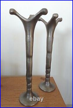 Pair Gustav Candlesticks Cast Pewter Brutalitist Modernist Vintage 700g 27cm