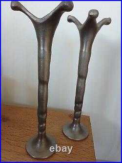 Pair Gustav Candlesticks Cast Pewter Brutalitist Modernist Vintage 700g 27cm