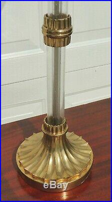 Pair Large 28 Vintage CHAPMAN Blown Glass Brass Hurricane Candle Stick Holders