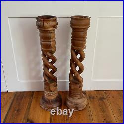 Pair Large Freestanding Vintage Handmade Candlestick Candle Stick Wood