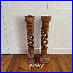 Pair Large Freestanding Vintage Handmade Candlestick Candle Stick Wood