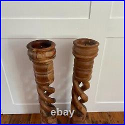 Pair Large Freestanding Vintage Handmade Candlestick Candle Stick Wood