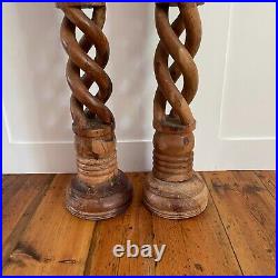 Pair Large Freestanding Vintage Handmade Candlestick Candle Stick Wood